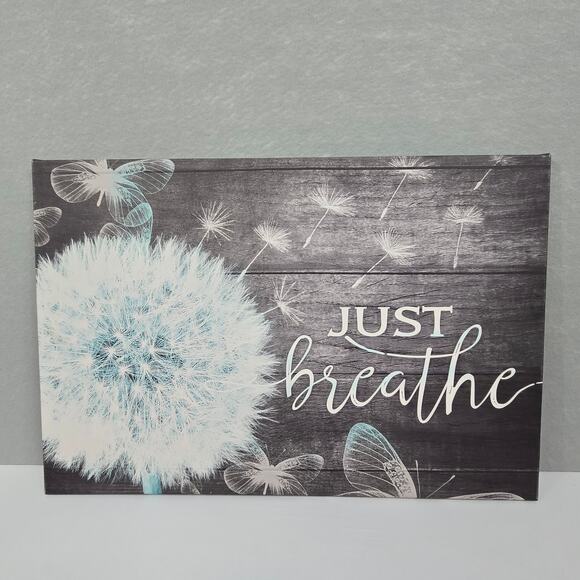 Just Breathe Dandelion and Butterfly Vinyl Canvas Wall Art Decor 16x23x1 - NEW - Picture 1 of 10